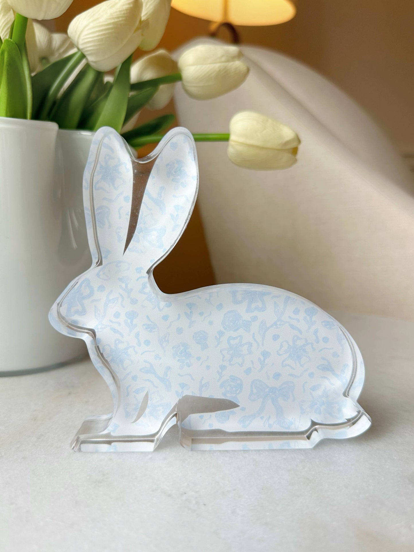 Easter Acrylic Bunny Block : Pink Chinoiserie Bunny