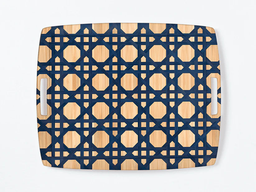 Hestia Navy Blue Bamboo Acrylic Tray with handles