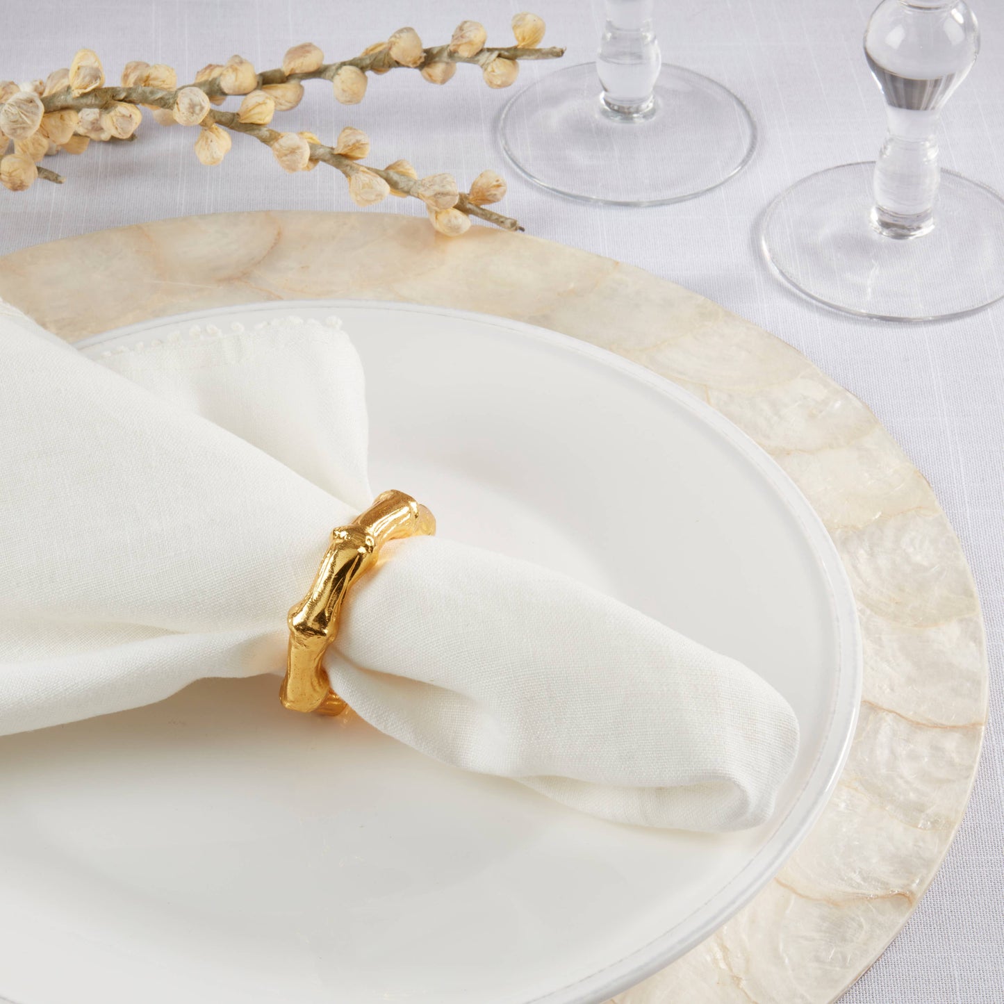 Sleek Aluminum Bamboo Napkin Ring: Gold Set of 4
