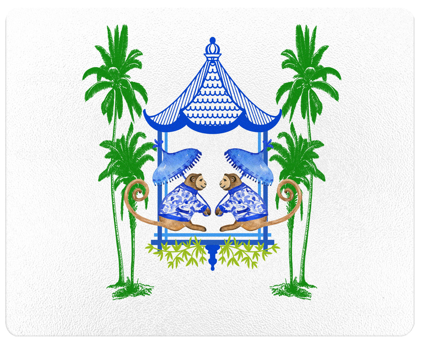 Chic Monkey with Palms Blue and Green Glass Cutting Board: Small Rectangular 8" by 11"