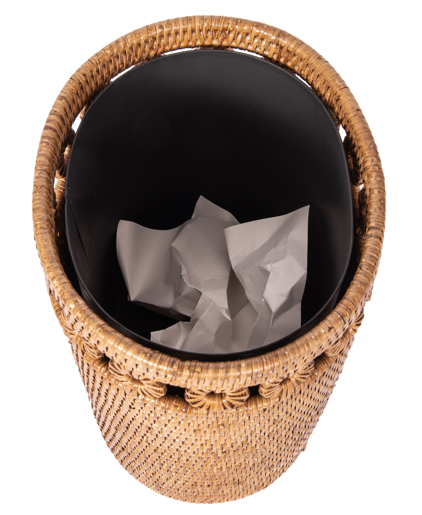 Oval Rattan Waste Basket with Metal Liner: Honey Brown