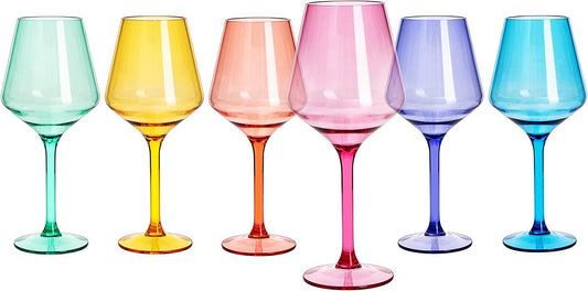 Colored Stemmed Wine Glasses, Acrylic oz Set - 6 Unbreakable