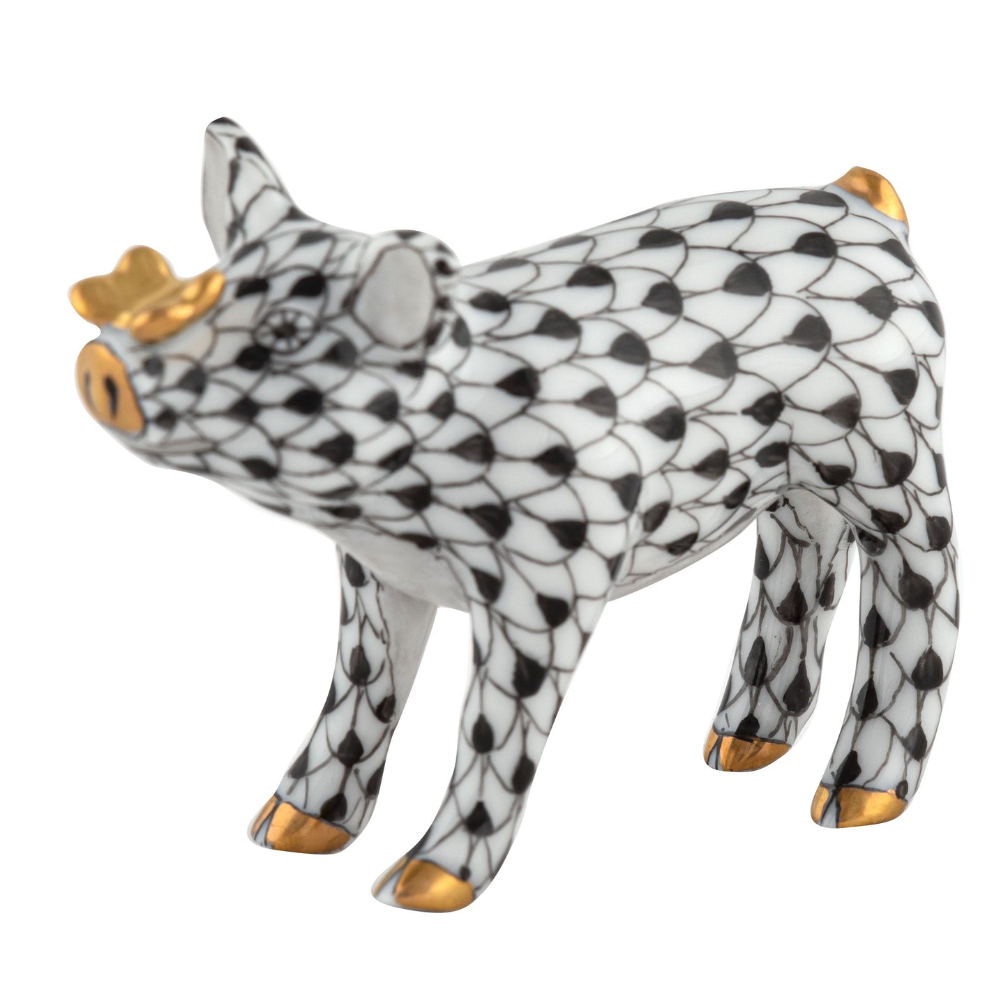 Herend Black Pig with Gold Butterfly