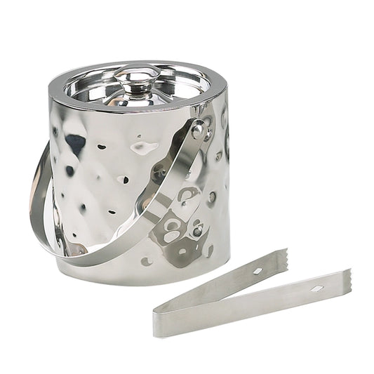 Stainless Hammered Ice Bucket with Tongs