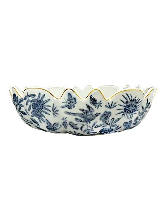 Mottahedeh Sacred Blue Bird and Butterfly Scalloped Bowl