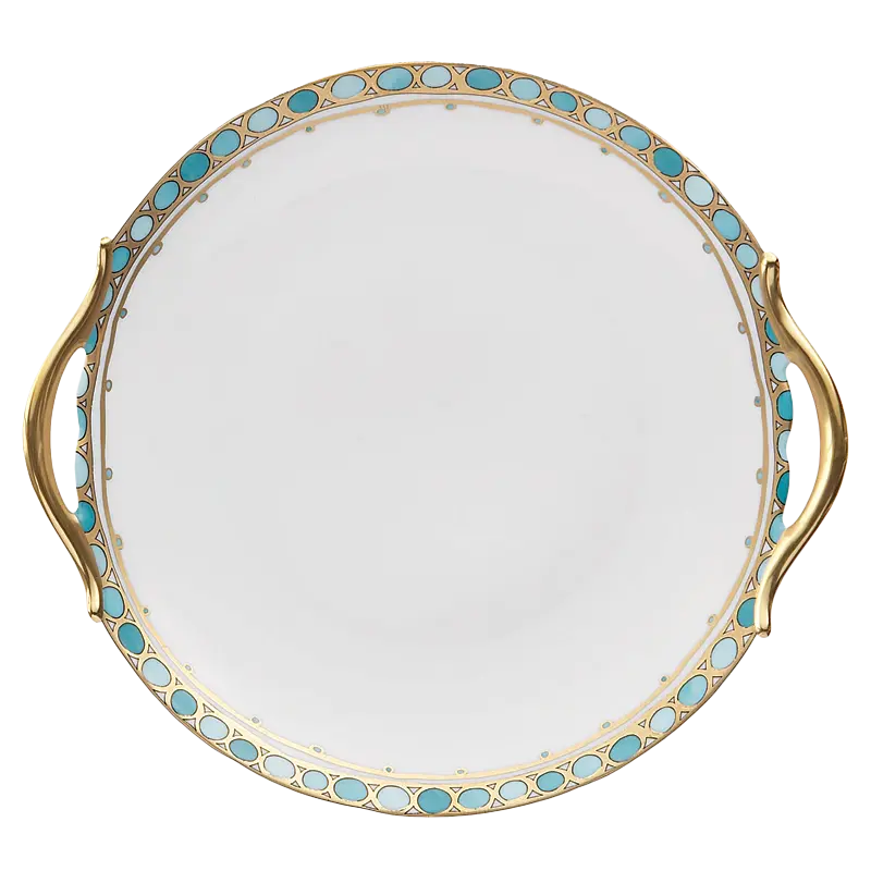 Syracuse Turquoise Round Cake Plate with Handles