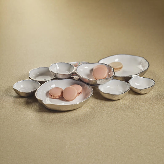 Charcuterie Nickel and White Cluster Medium-9 Bowls