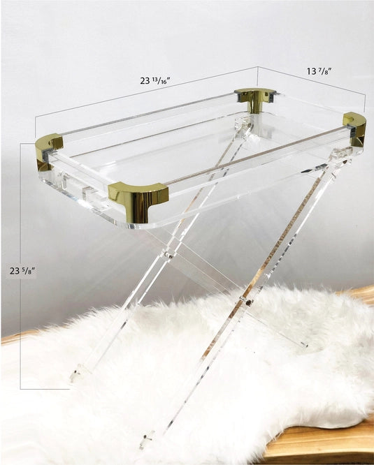 Acrylic Foldable Tray Table with Brass Accents