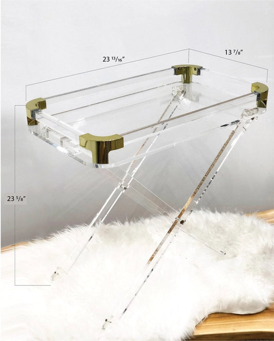 Acrylic Foldable Tray Table with Brass Accents