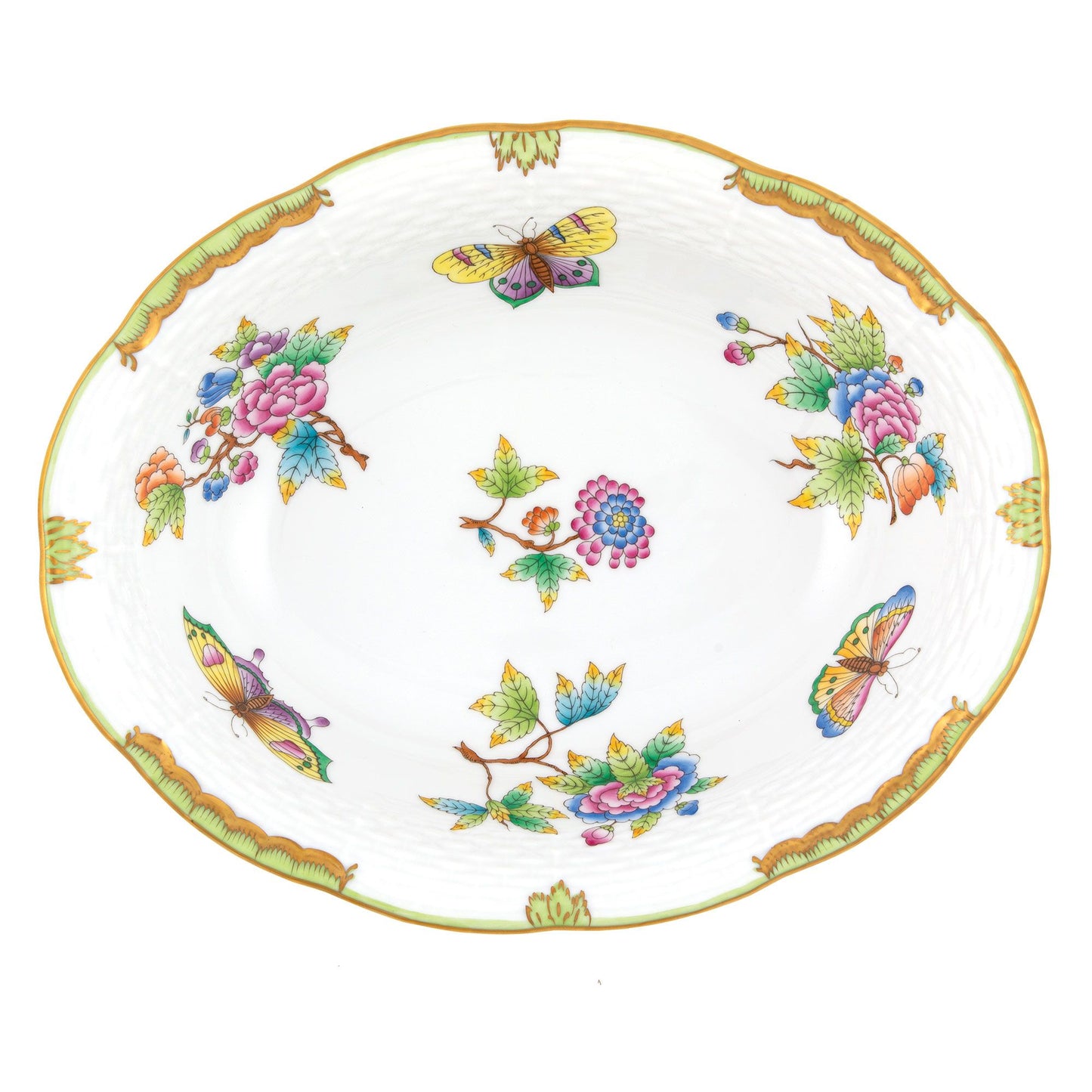 Herend Queen Victoria Green Oval Vegetable Dish