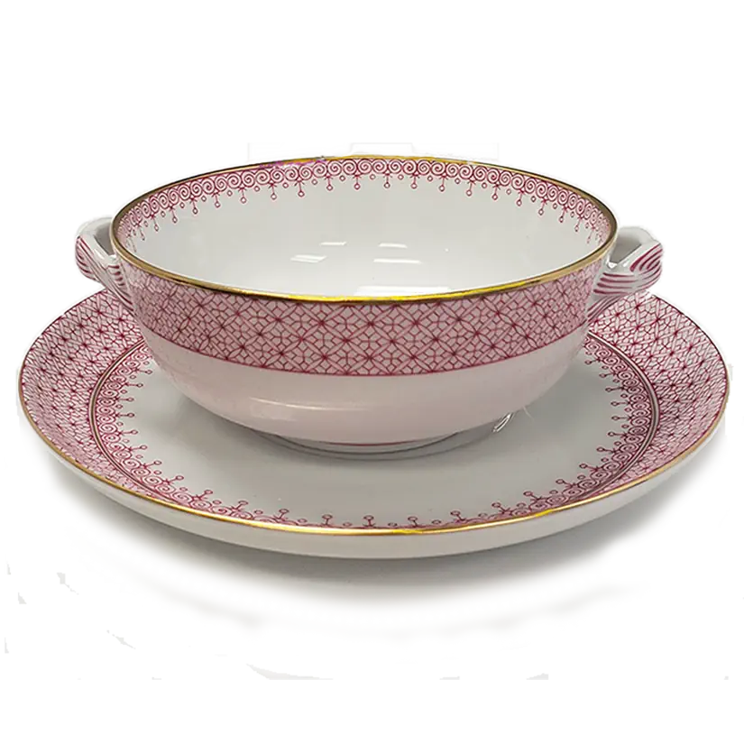 Mottahedeh Pink Lace Cream Soup and Saucer