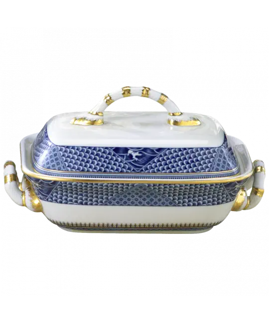 Mottahedeh Indigo Wave Bamboo Covered Vegetable Dish