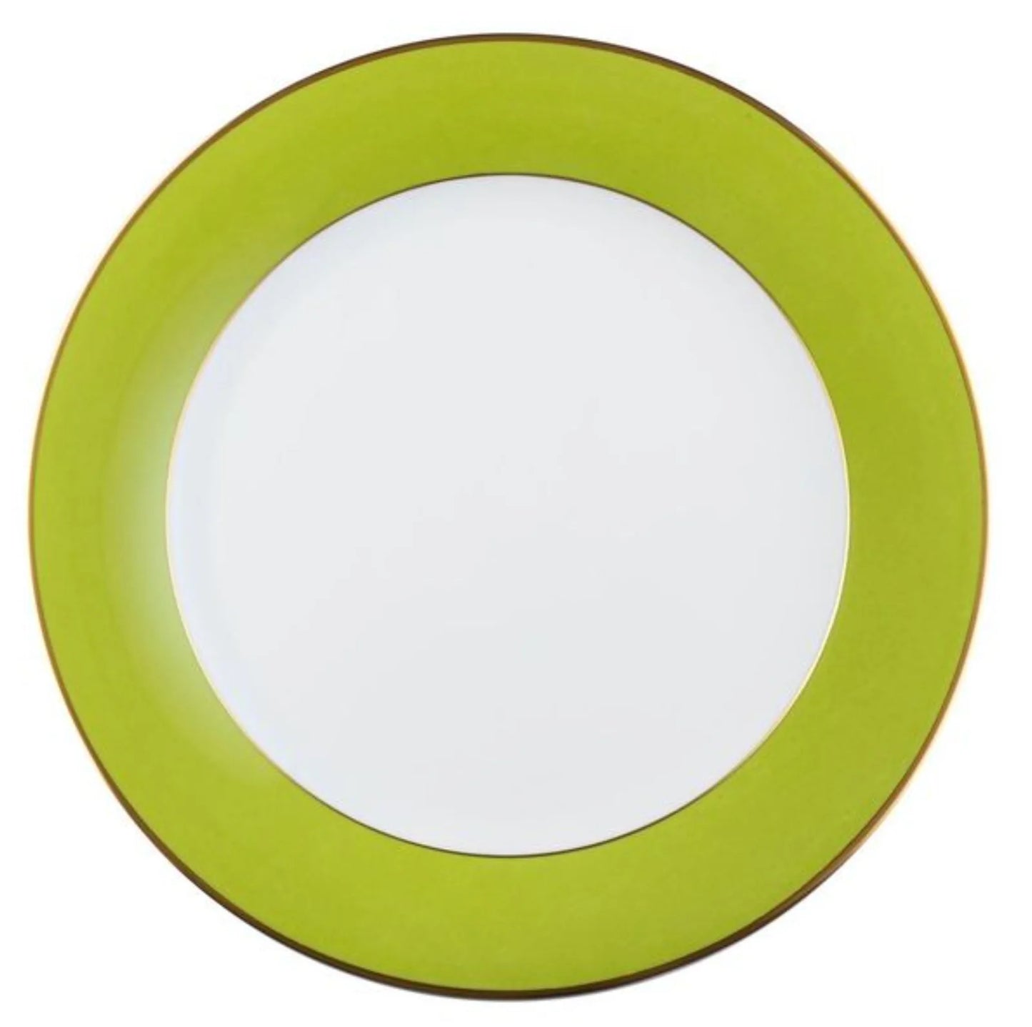 Pickard Ultra White ColorSheen Apple Green Gold Dinner Plate