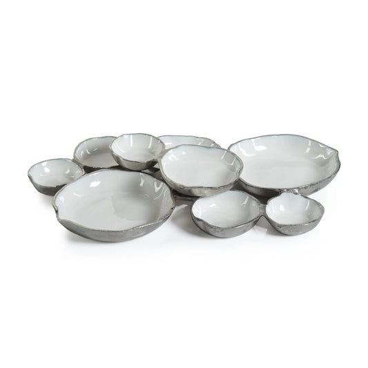 Charcuterie Nickel and White Cluster Medium-9 Bowls