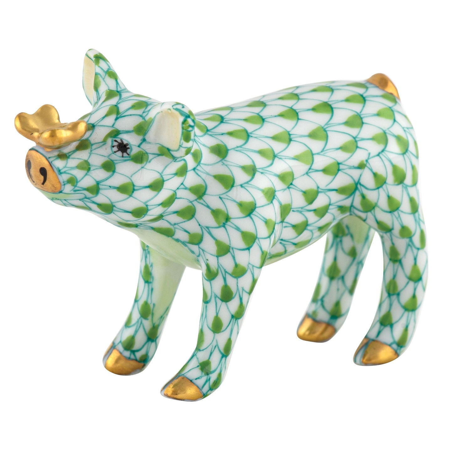 Herend Green Pig with Gold Butterfly