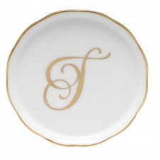 Herend Golden Edge Coaster Monogram T