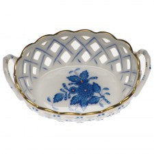 Herend Small Openwork Basket with Handles Blue