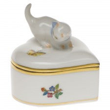 Herend Heart Box with Cat