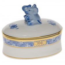 Herend Oval Box with Elephant Blue