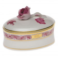 Herend Chinese Bouquet Raspberry Oval Box with Rose