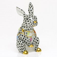 Herend Black Bunny With Christmas Lights