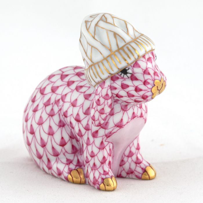 Herend Bunny with Winter Hat - Raspberry