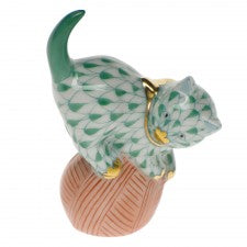 Herend Mischievous Cat Green