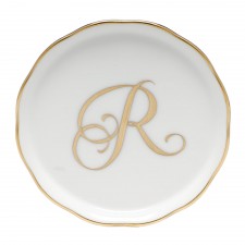 Herend Golden Edge Coaster Monogram R
