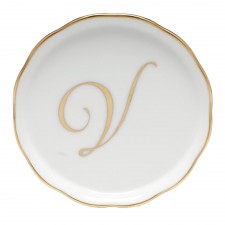 Herend Golden Edge Coaster Monogram V