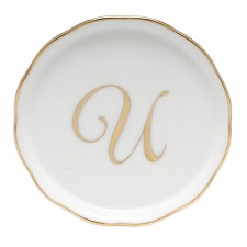 Herend Golden Edge Coaster Monogram U
