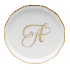 Herend Golden Edge Coaster Monogram A