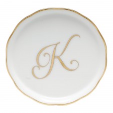 Herend Golden Edge Coaster Monogram K