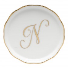 Herend Golen Edge Coaster Monogram N