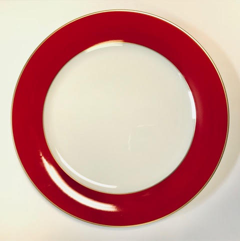 Pickard dinner plate colorsheen Ultra White red & gold