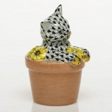 Herend Flower Pot Kitty Black