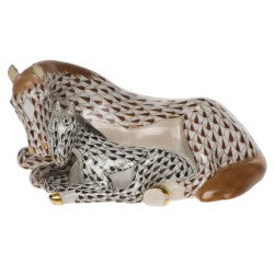 Herend chocolate mare with foal