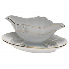 Herend Golden Edge Gravy Boat With Fixed Stand