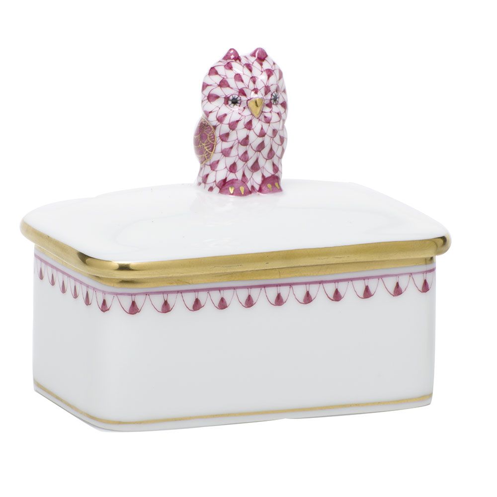 Herend Owl Box Raspberry