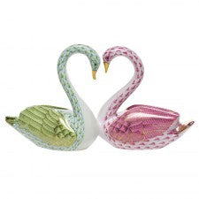 Herend Kissing Swans Lime & Raspberry