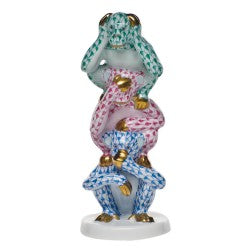 Herend Three Wise Monkeys Green,Pink & Blue