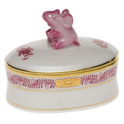 Herend Oval Box with Elephant Raspberry