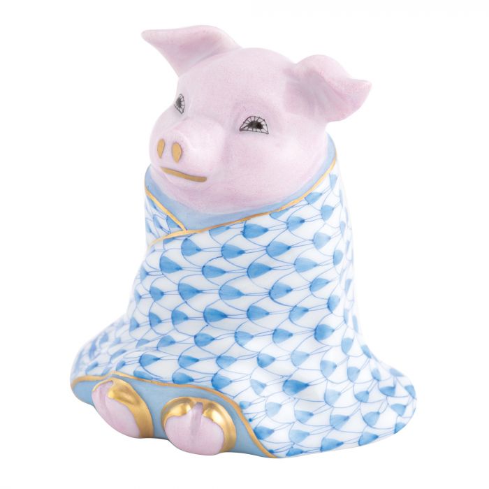 Herend Pig in a Blanket Blue