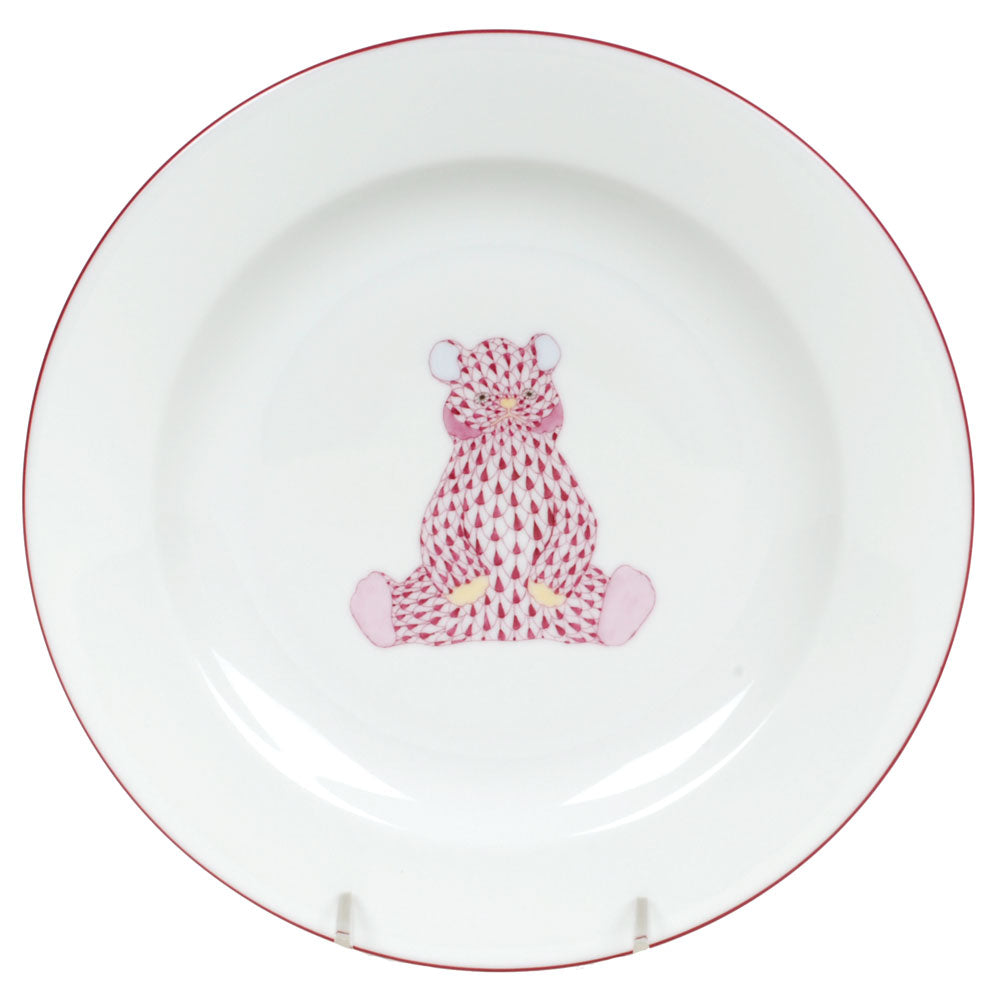 Herend Raspberry Bear Plate Pink Fishnet