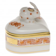 Herend Chinese Bouquet Rust Heart Box with Bunny