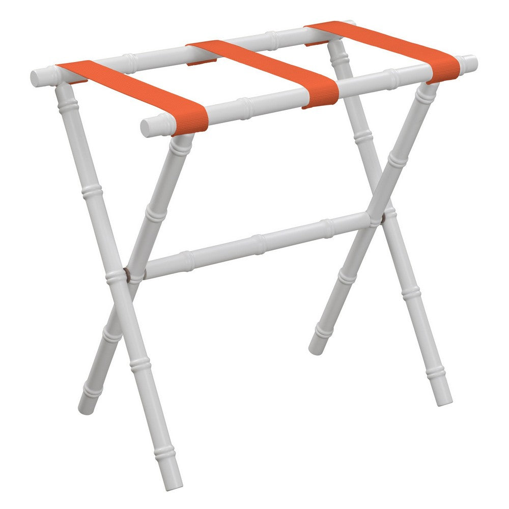 White Bamboo wood Luggage Rack with Orange Straps