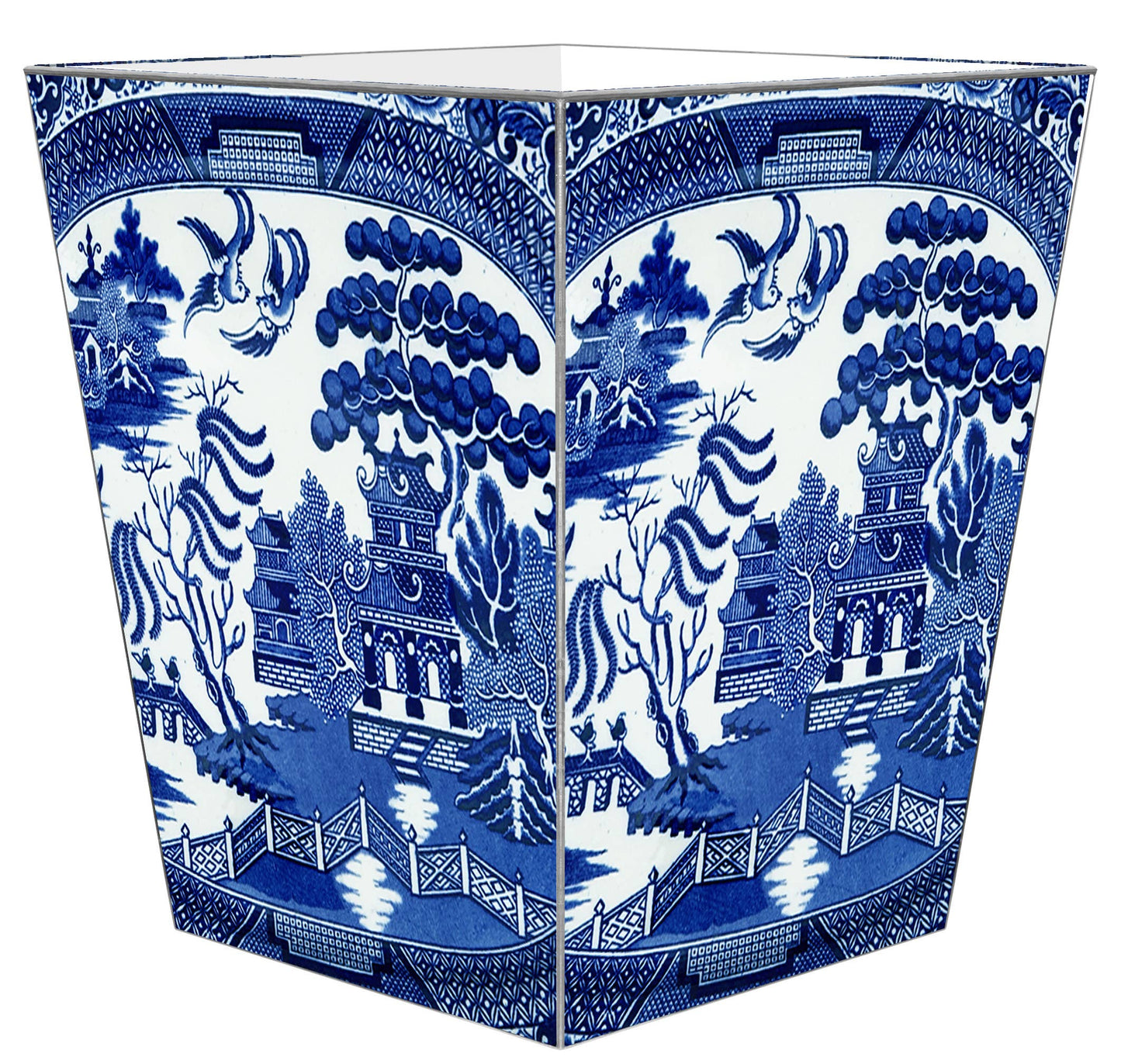 Blue Willow Wastepaper Basket: Scalloped Top