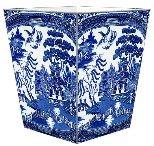 Blue Willow Wastepaper Basket: Scalloped Top