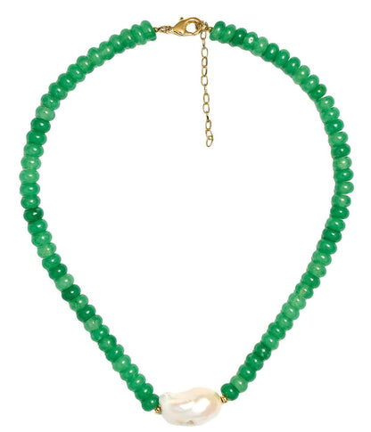 Susie- Quartz Beaded Necklace with freshwater Pearl - WS: Light Blue