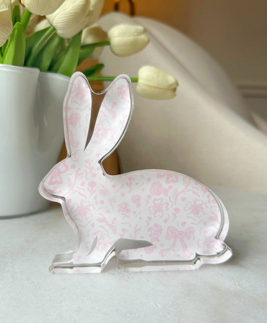 Easter Acrylic Bunny Block : Pink Chinoiserie Bunny