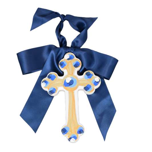 Blue Hallelujah Cross with Ribbon- 6 inches